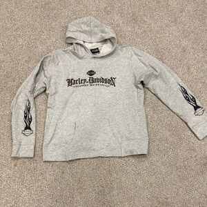 Harley-Davidson Light Gray Hoodie with Black Flame Accents